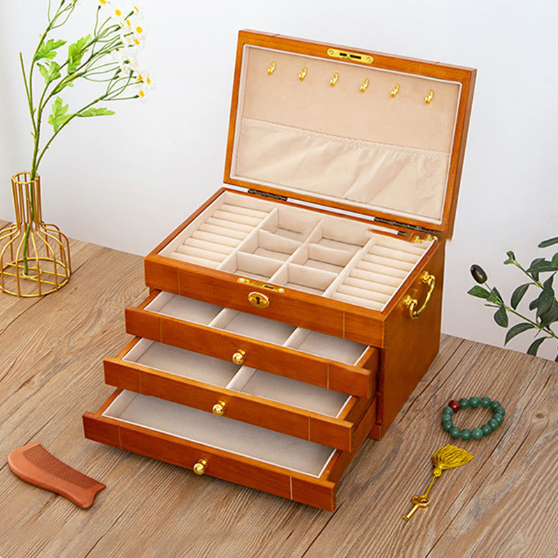 Four-Layer Solid Wood Jewelry Box with Velvet | Zen Decor