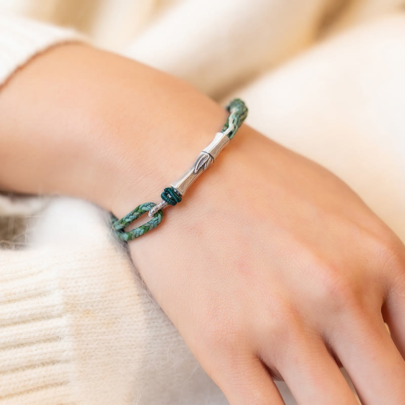 Red String Bracelet in 925 Sterling Silver with Bamboo Knot