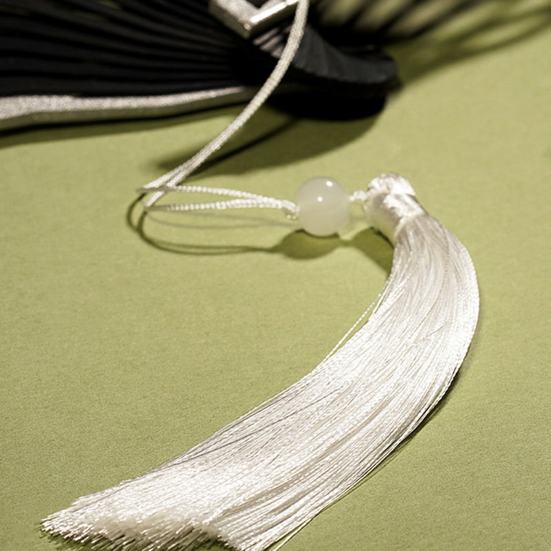 22.5cm Chinese Folding Fan | Blue Crane Silk Bamboo Fan