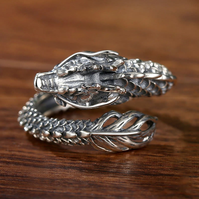 Adjustable 925 Sterling Silver Dragon Success Protection Ring