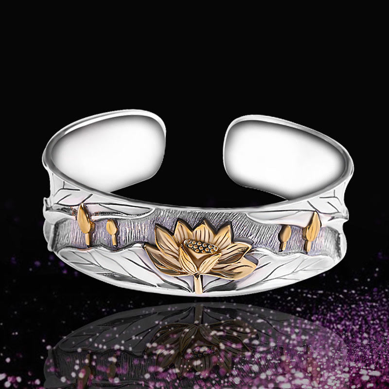Lotus Flower Calm Bracelet in 925 Sterling Silver Adjustable