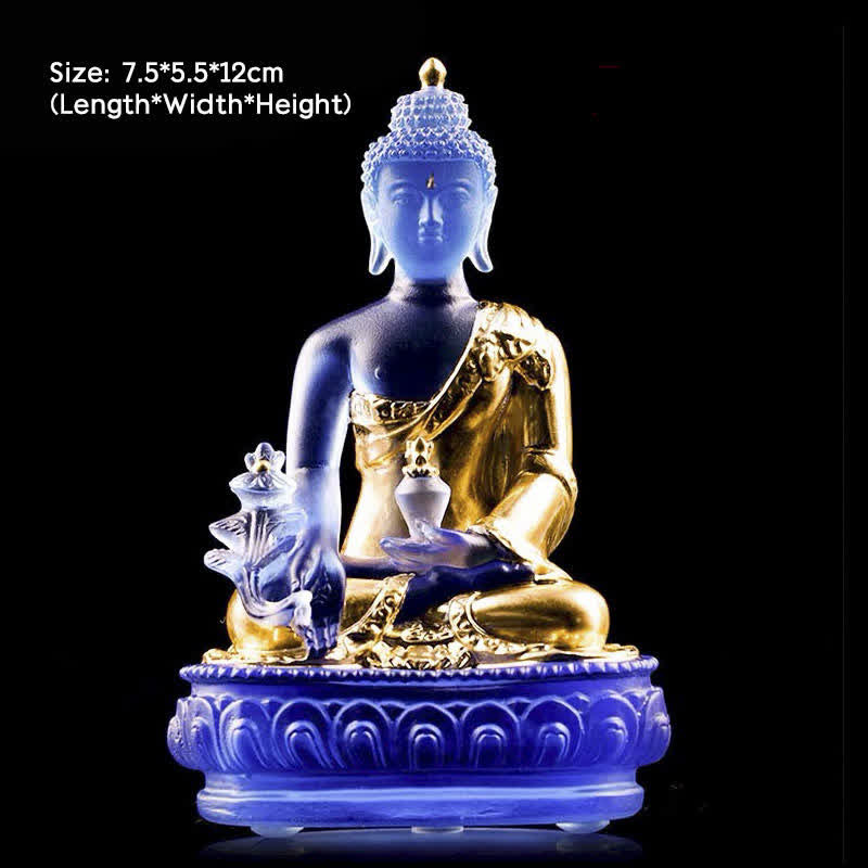 Handmade Liuli Crystal Medicine Buddha Statue 13cm
