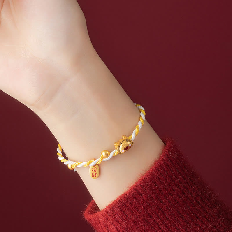 925 Sterling Silver Dragon Dumpling Attract Fortune Braided Bracelet