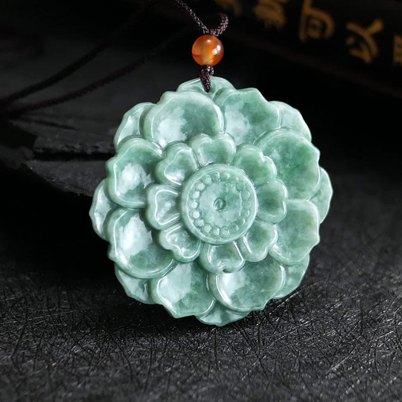 Lotus Pattern Jade Necklace for Luck and Prosperity
