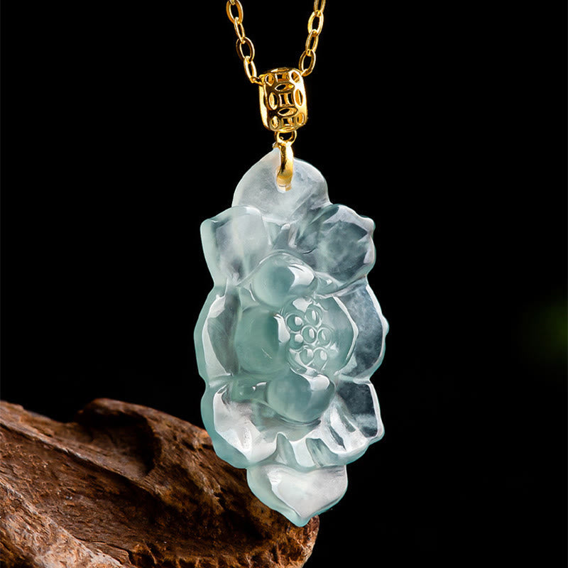 18K Gold Jade Lotus Necklace for Prosperity & New Beginnings