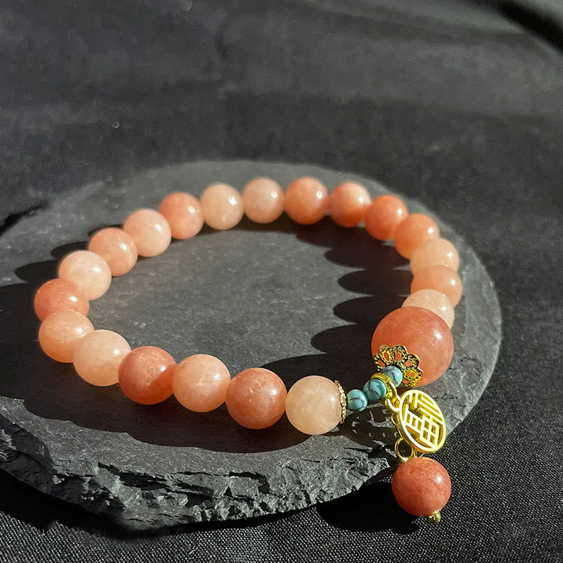 Natural Stone Turquoise Fu Character Luck Bracelet