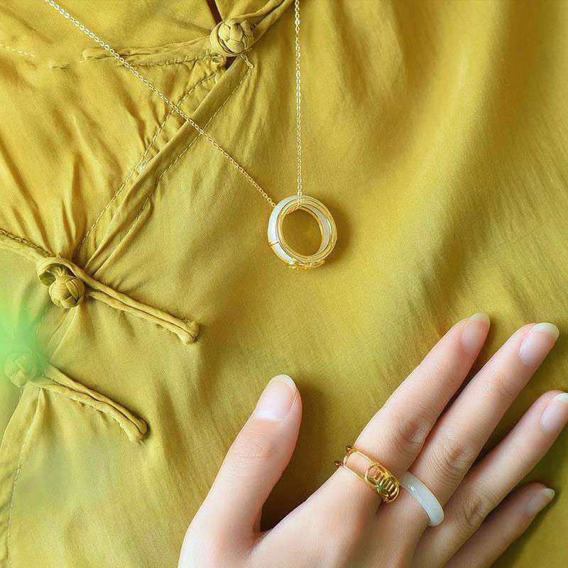 White Jade Luck Ring Necklace | Unisex Adjustable Size