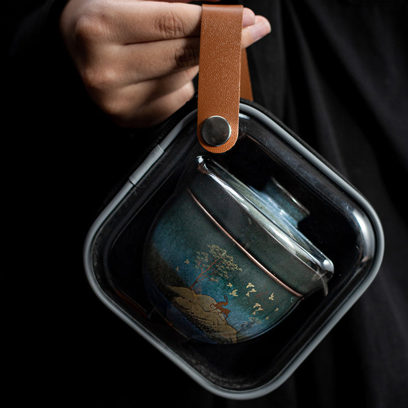 Ceramic Tea Cup with Deer and Cat Design for Spiritual Serenity