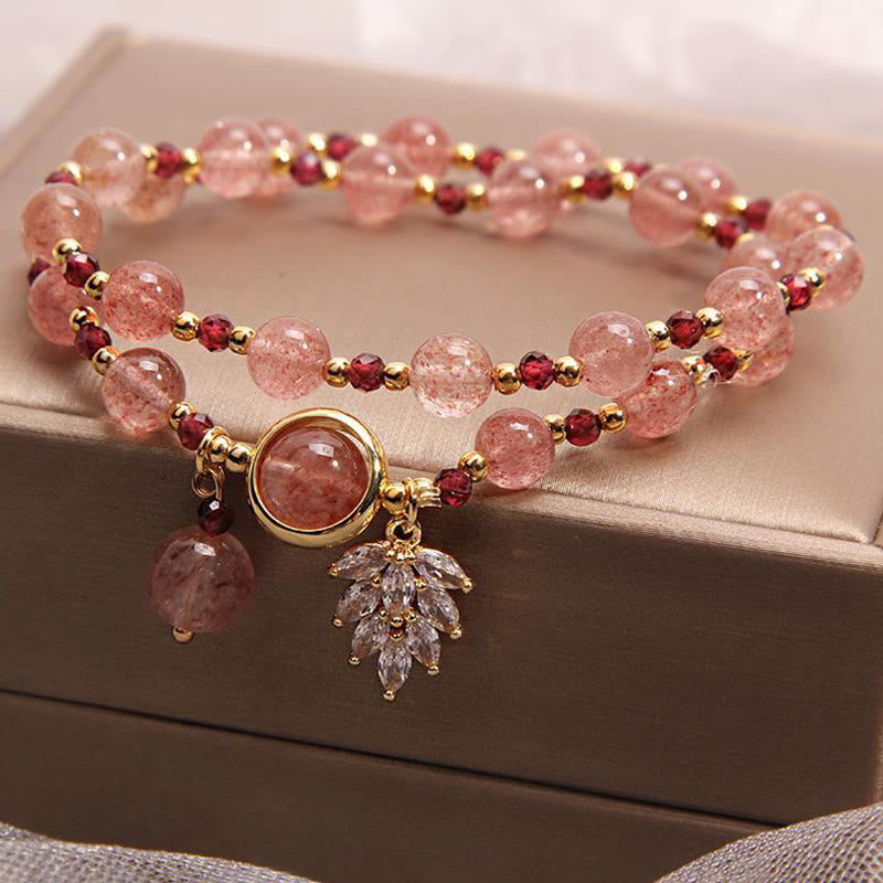 6mm Strawberry Quartz Love Healing Double Wrap Bracelet
