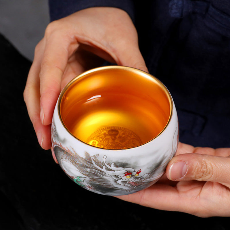 Gilt Gourd Dragon Porcelain Teacup 160ml Spiritual Tea Cup