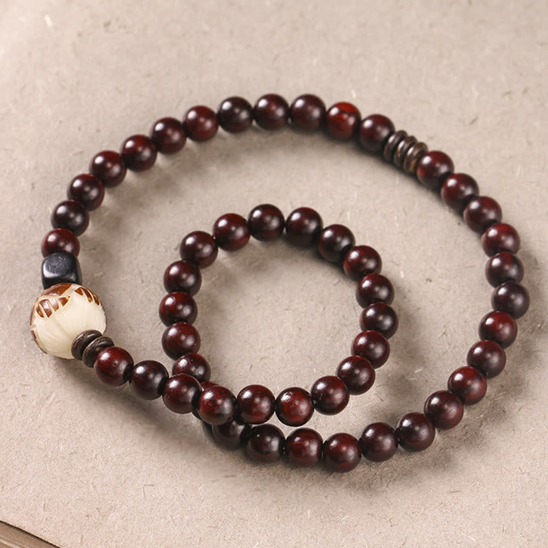 Small Leaf Red Sandalwood Lotus Protection Bracelet 6mm
