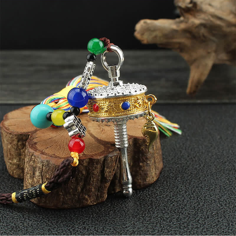 Om Mani Padme Hum Prayer Wheel Tassel Car Hanging