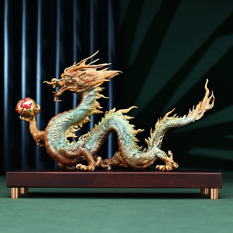 Brass Dragon Office Decoration | Feng Shui Luck Success 31cm