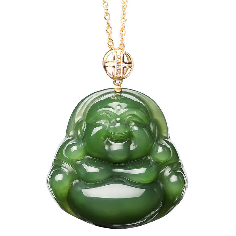 Cyan Jade Laughing Buddha Success Pendant | 925 Silver & 18K Gold