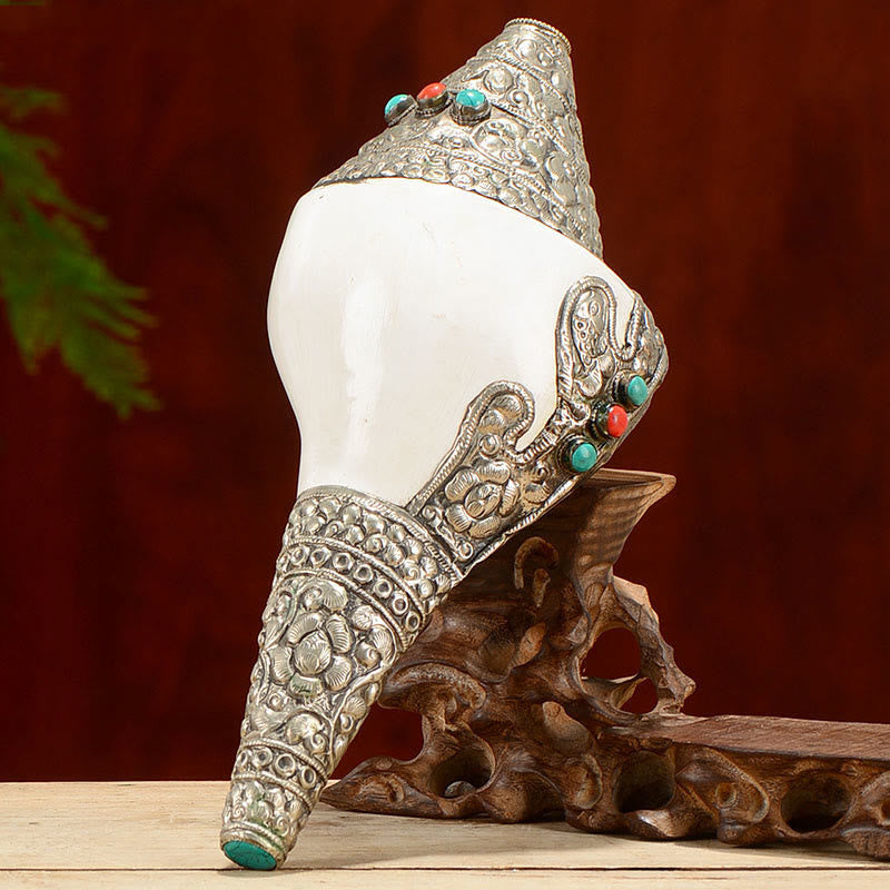 Tibetan Natural Shankha Conch Shell Dragon Decoration