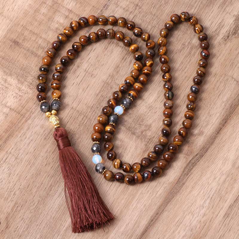 8mm Tiger Eye Buddha Strength & Power Necklace