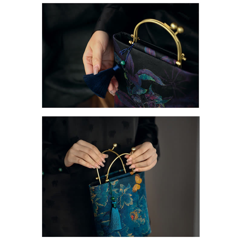 Blue Leaves Butterfly Spiritual Jewelry Bag 19cm | Healing Sounds