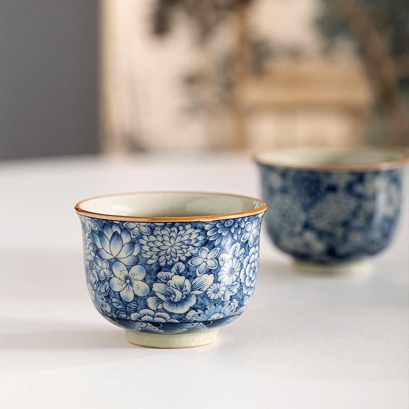 Vintage Lotus Ceramic Teacup | Handmade Floral Tableware