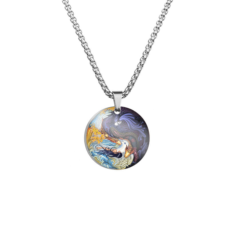 Titanium Steel Yin Yang Koi Fish Harmony Necklace