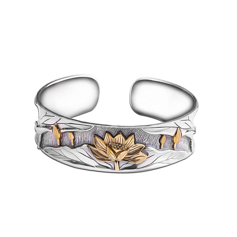 Lotus Flower Calm Bracelet in 925 Sterling Silver Adjustable