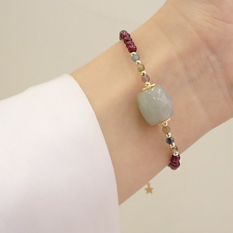 Garnet Jade Peace Buckle Protection Bracelet