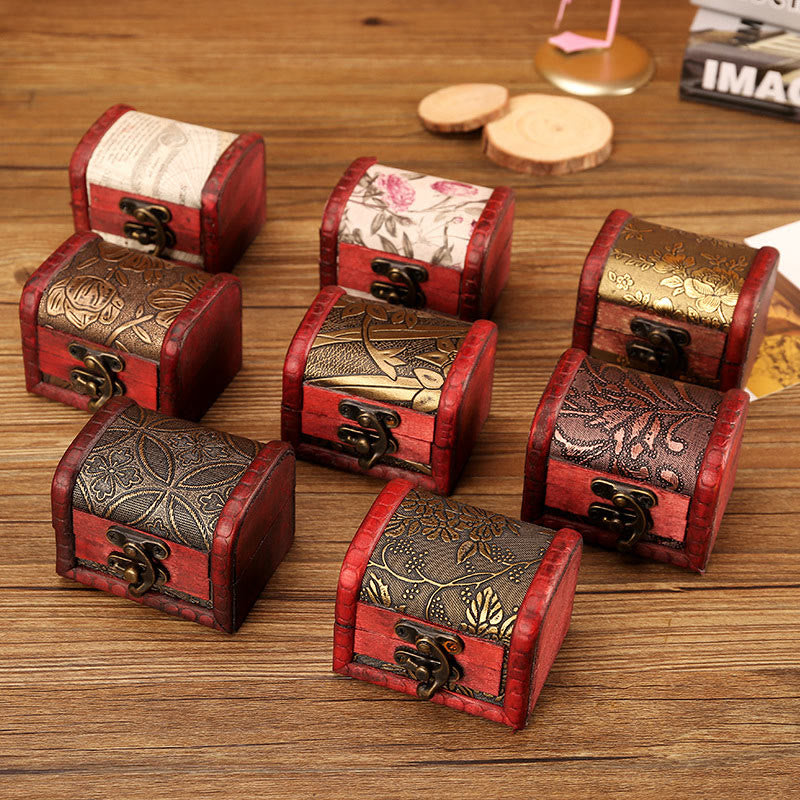 Retro Small Wood Jewelry Box with Golden Grape Design | Zen Decor