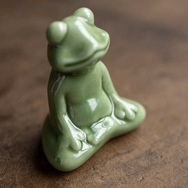 Mini Ceramic Meditation Frog Figurine for Luck & Wealth