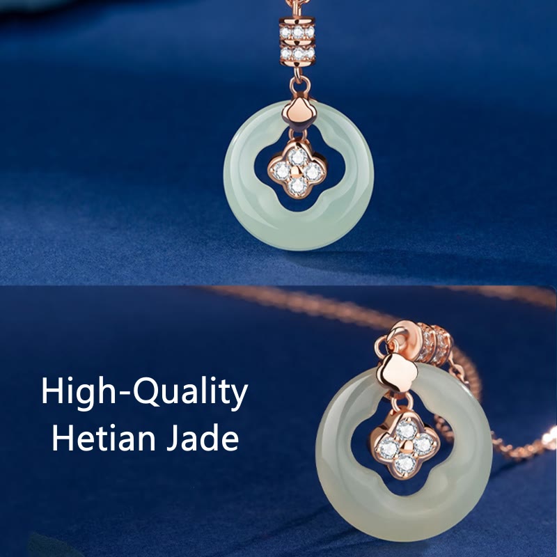 Hetian Jade Lucky Four Leaf Clover Necklace for Prosperity