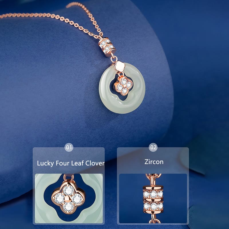 Hetian Jade Lucky Four Leaf Clover Necklace for Prosperity