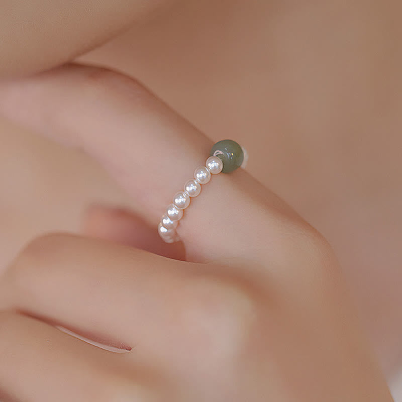Jade Pearl Luck Ring with 6-7mm Jade & 3mm Pearls