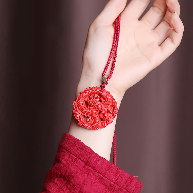 Year of the Dragon Cinnabar Copper Coin Luck Necklace