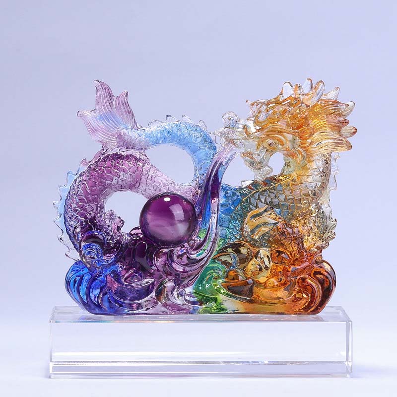 Handmade Liuli Dragon Crystal Art Piece for Protection