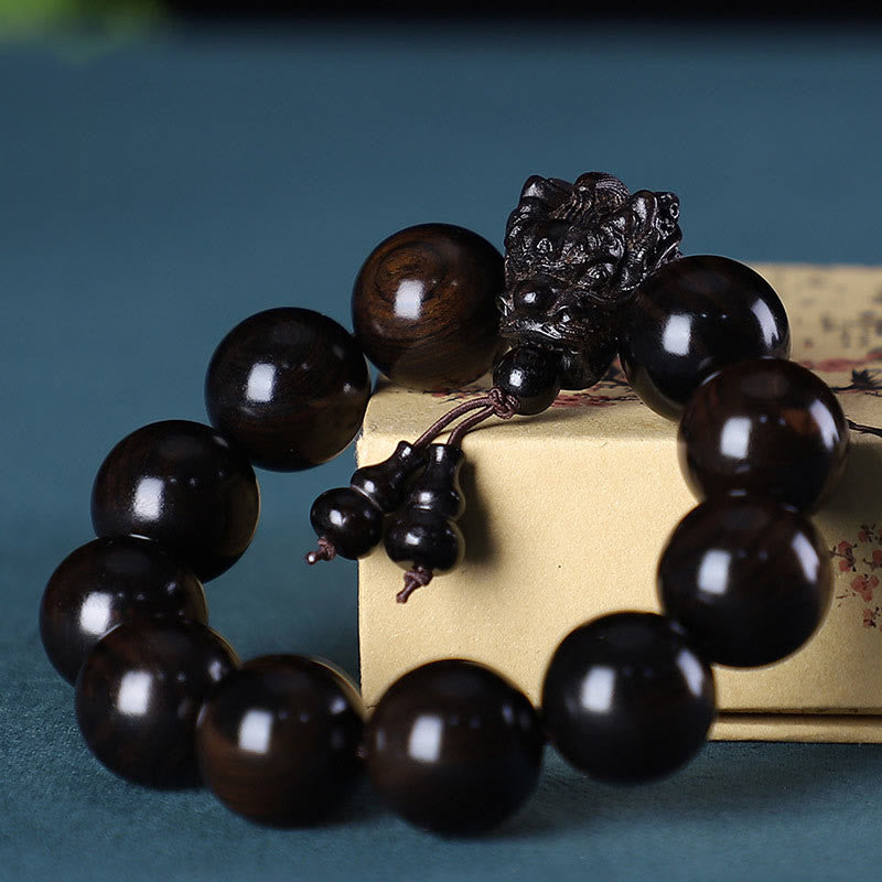 Dragon Carved Protection Bracelet in Rosewood & Sandalwood 20mm Beads