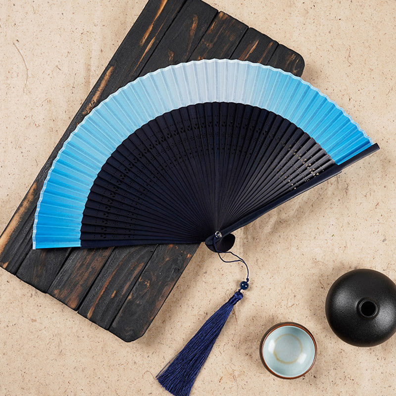 21.5cm Bamboo Folding Fan with Gradient Hollow Engraved Design