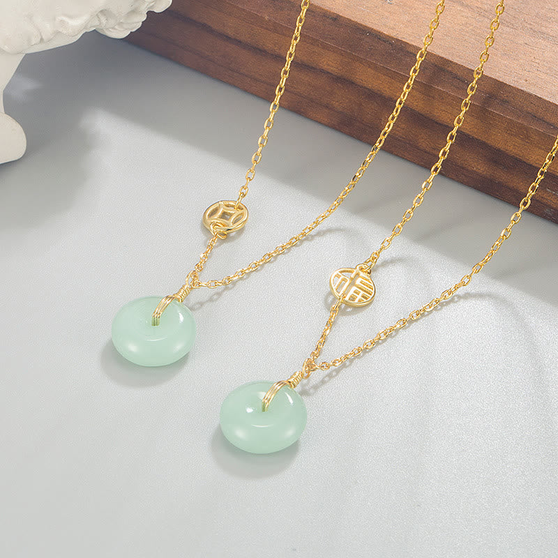 Jade Necklace with Fu Character & Peace Buckle for Abundance