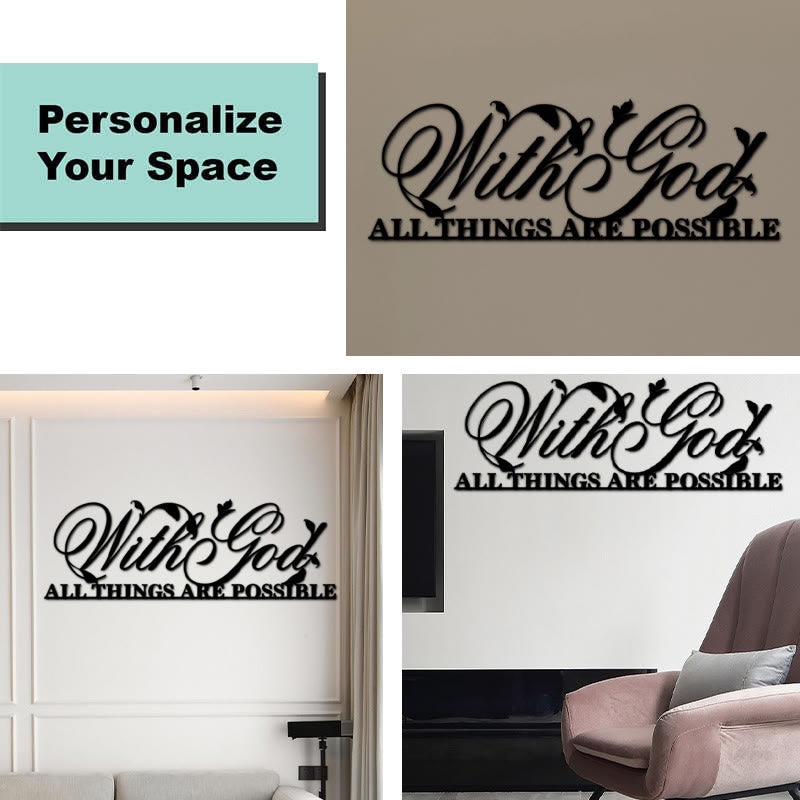 Zen Metal Wall Art | With God All Things Are Possible Sign 44x16cm