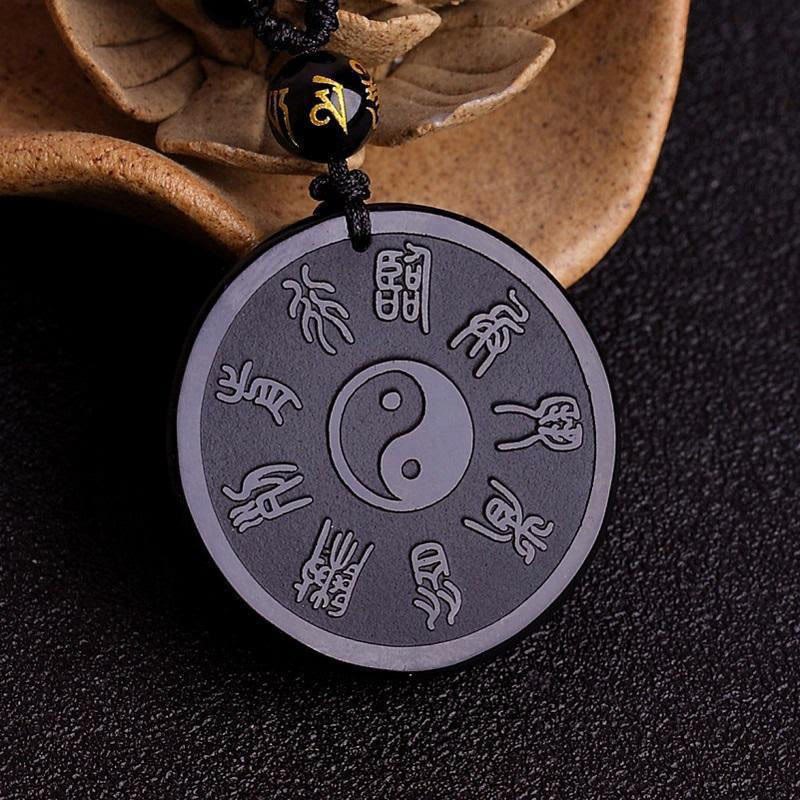 Black Obsidian Taoism Strength Necklace Pendant