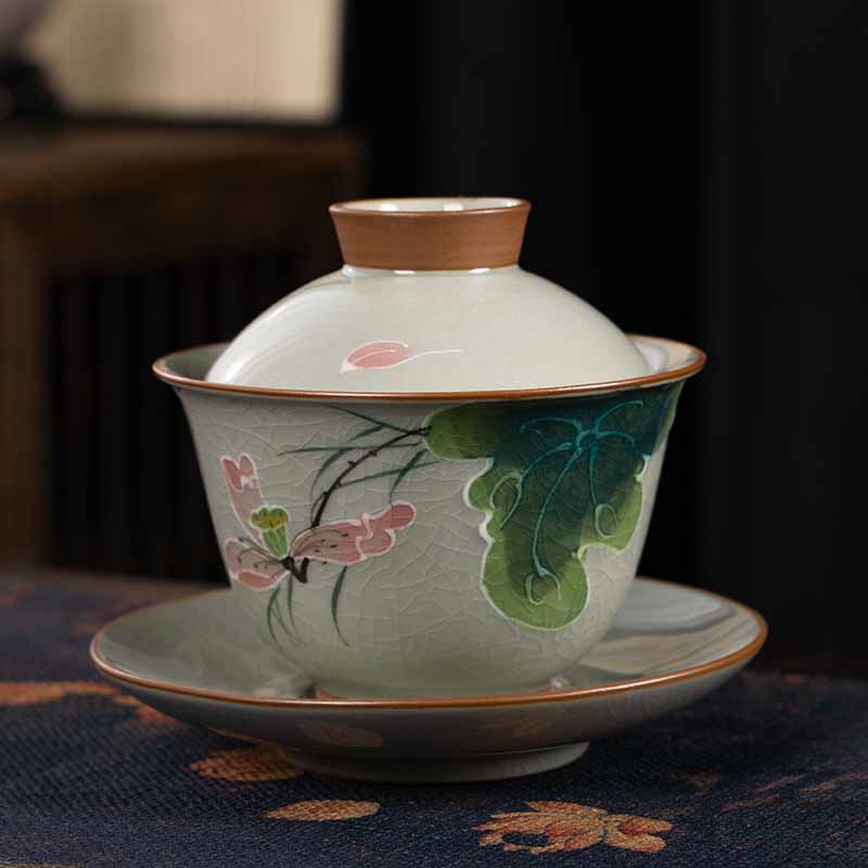 Zen Ceramic Lotus Koi Fish Gaiwan Teacup 140ml