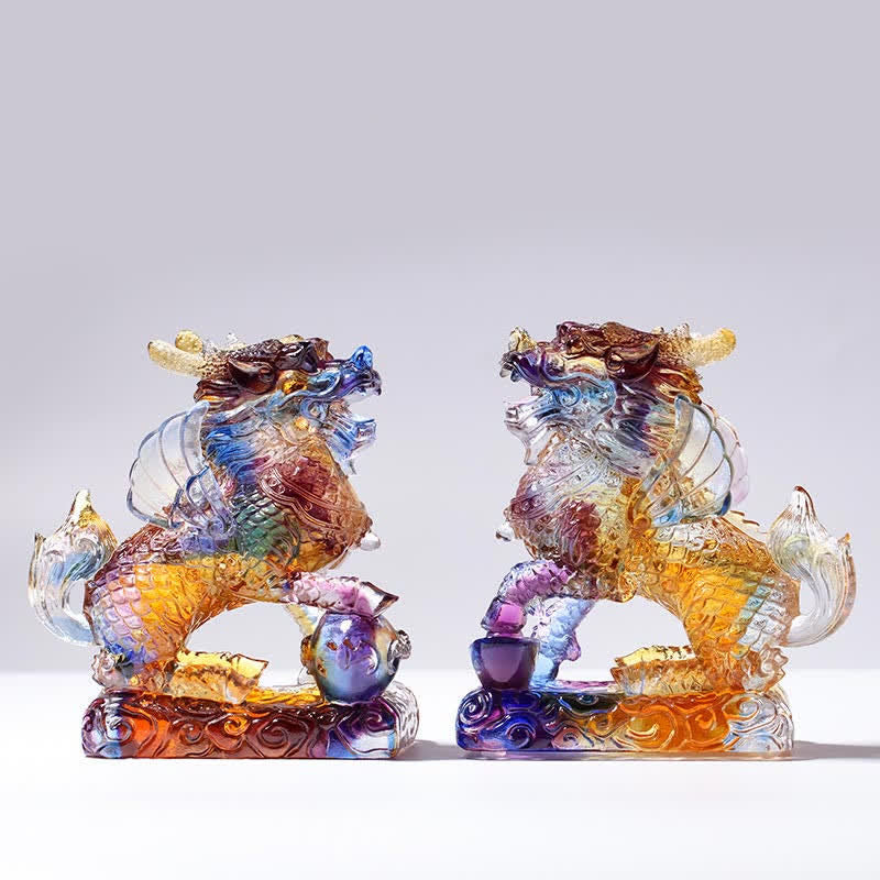 Handmade Liuli Feng Shui Kirin Crystal Art Piece