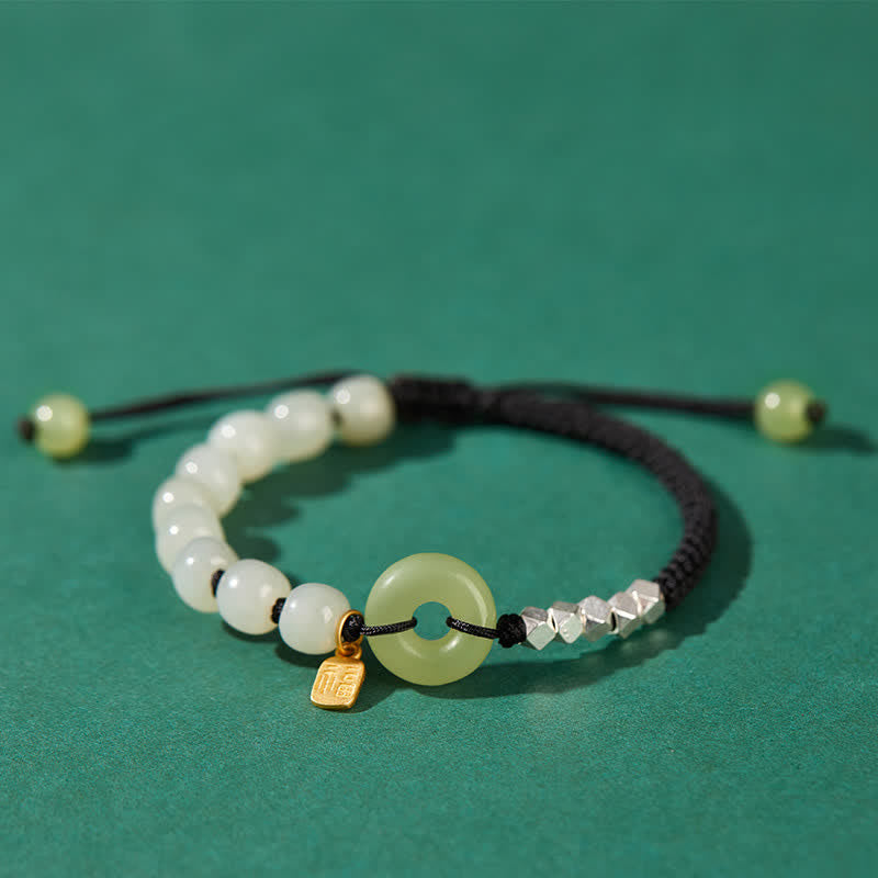 Hetian Jade Peace Buckle Luck Bracelet|Sterling Silver Charm