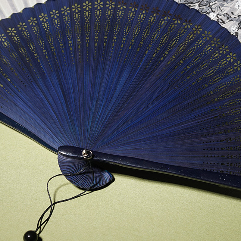 21cm Chinese Folding Fan | Bamboo & Polyester Flower Design