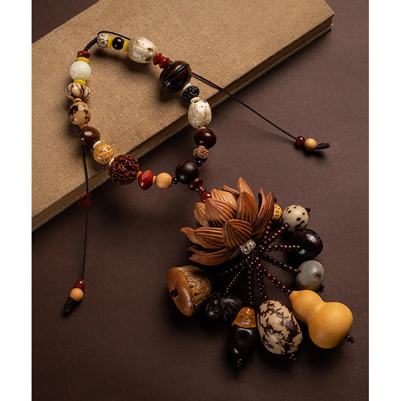 Boxwood Peach Wood Bodhi Seed Lotus Car Hanging Charm