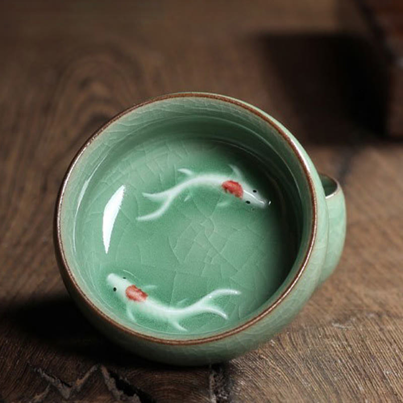 Colorful Koi Fish Ceramic Teacup 60ml | Zen Decor