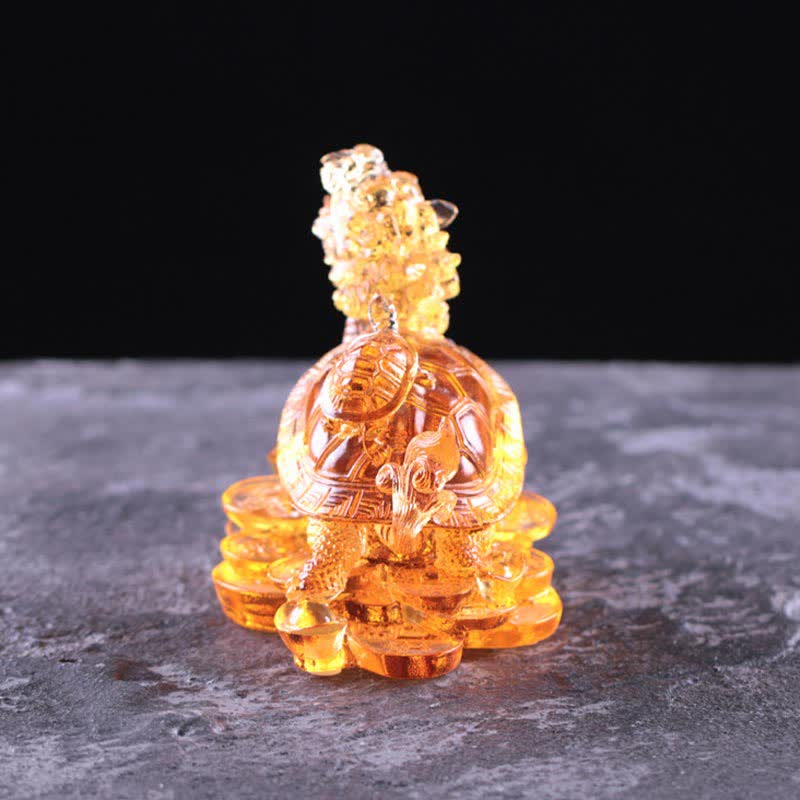 Handmade Liuli Feng Shui Dragon Turtle Art Piece for Luck
