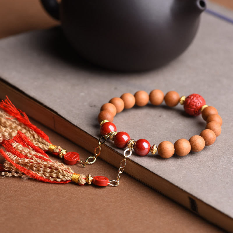 Peach Wood Pixiu Bracelet for Wealth & Protection 8mm Beads