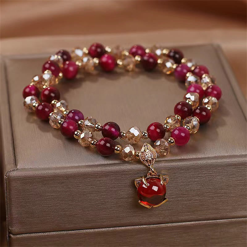 Red Tiger Eye Double Wrap Protection Bracelet for Balance