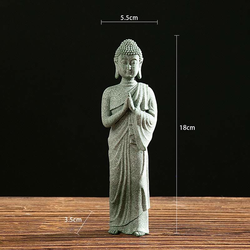 Meditation Buddha Statue Green Sandstone Serenity Symbol
