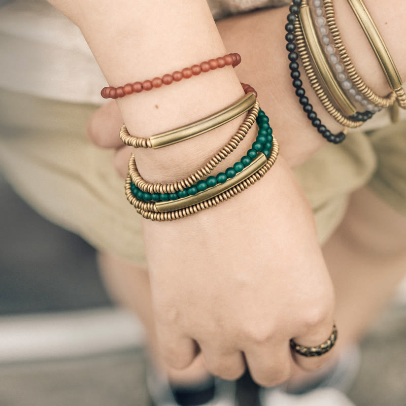 Triple Wrap Agate Stone Protection Copper Bracelet