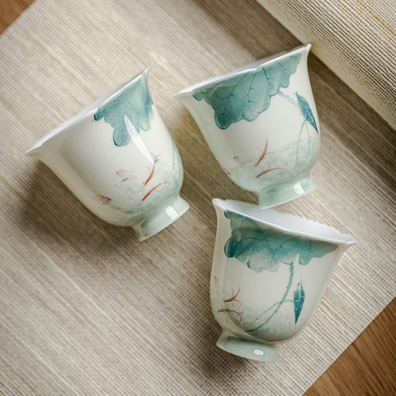 Ceramic Koi Fish Teacup 65ml Lotus Leaf Pattern