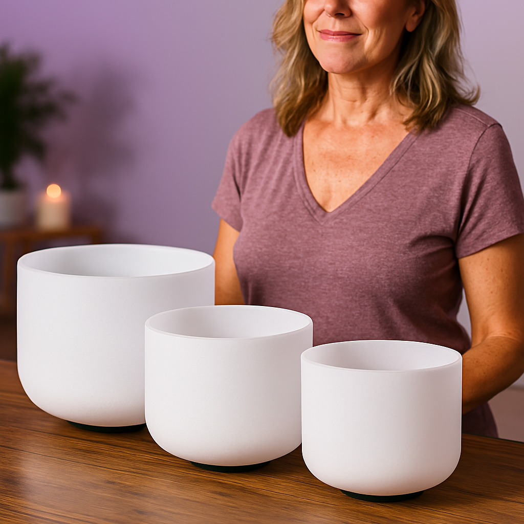 8"A 10"E 12"C Frosted Quartz Crystal Singing Bowl Set